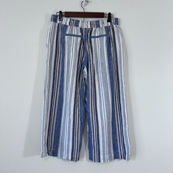 Beach Lunch Lounge Women's Medium Striped Linen Blend Wide Leg Cropped Pants - Picture 2 of 10